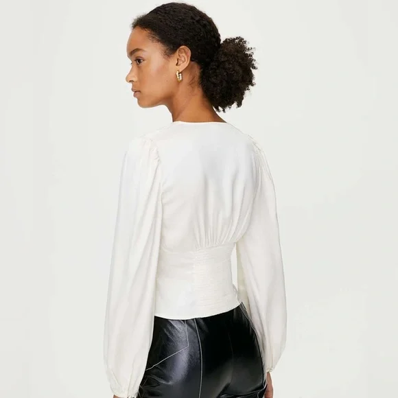 Aritzia Sunday Best Tatiana Blouse. Elegant Orange Satin V-Neck Blouse - Picture 5 of 15